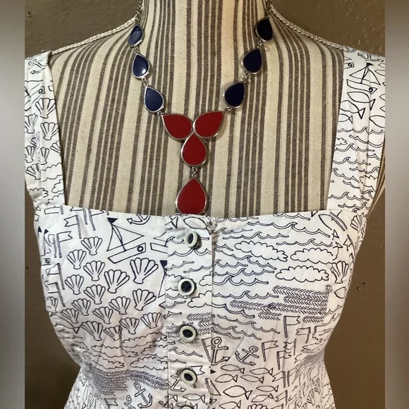 VINTAGE Navy and White Fit & Flare Dress - Picture 7 of 15